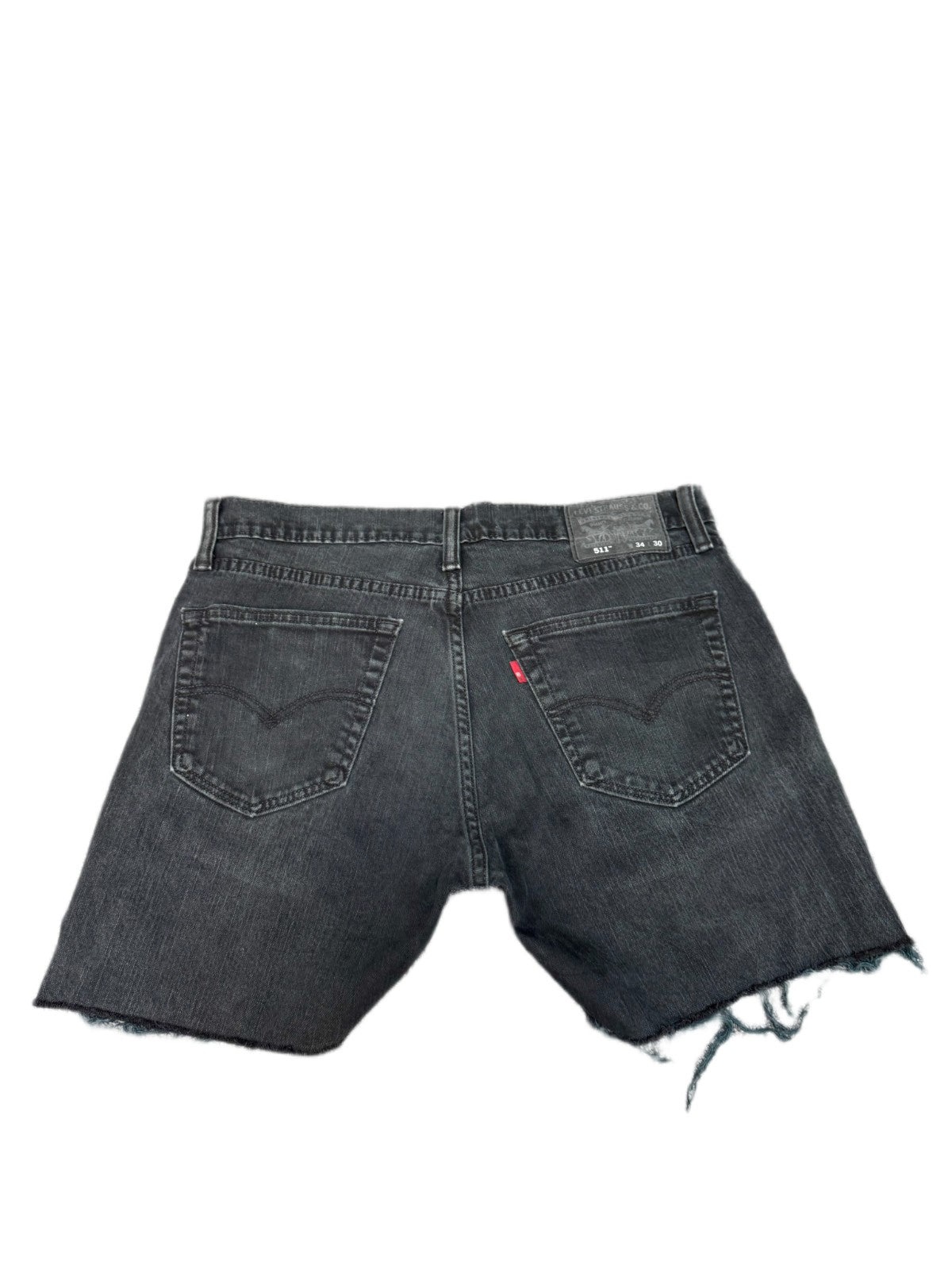 Levi's 511 Jean Shorts Fits as Mens L 34" Waist Black Denim Red Tab Frayed Hem