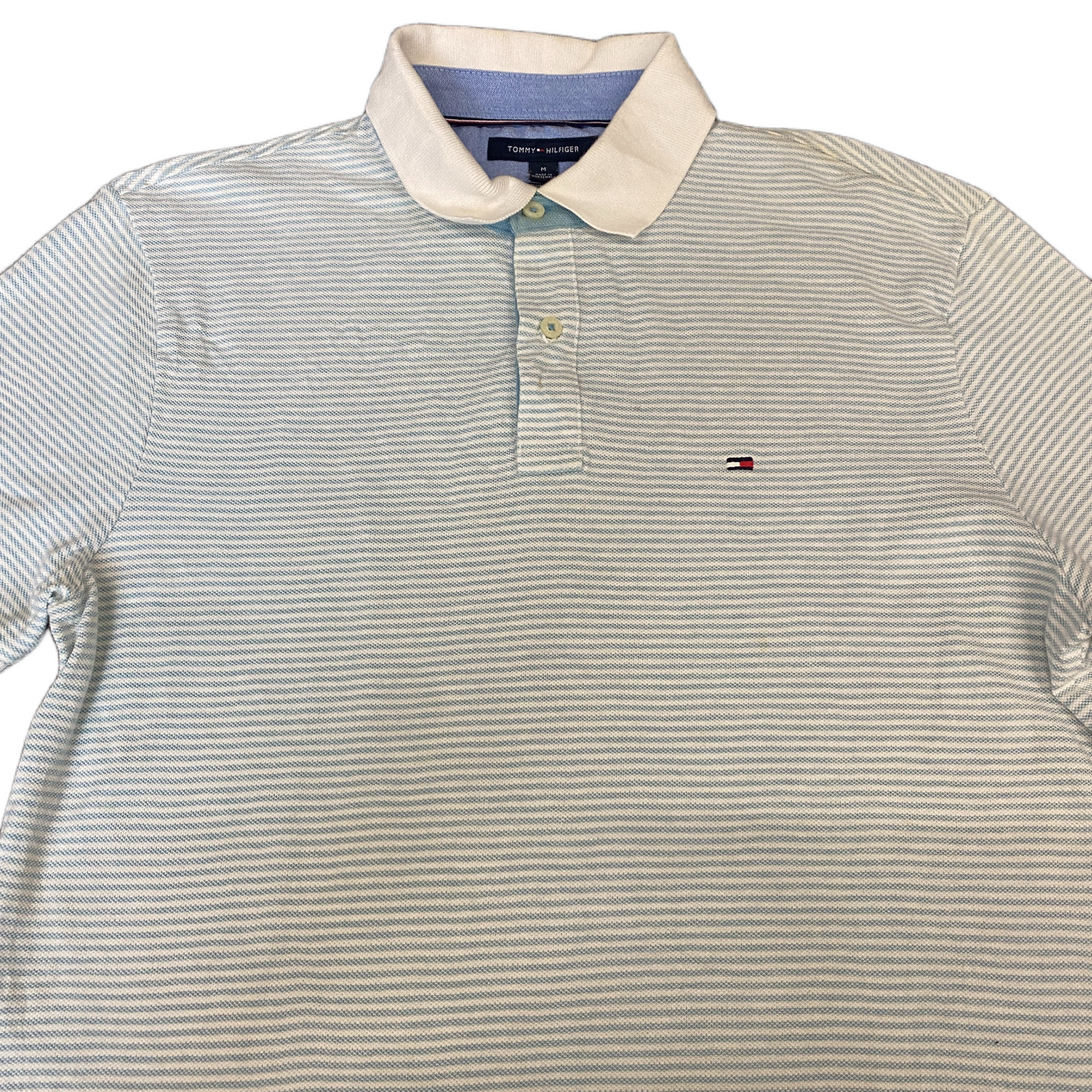 Tommy Hilfiger Polo Shirt Mens Small White Blue Striped Golf Performance Popover
