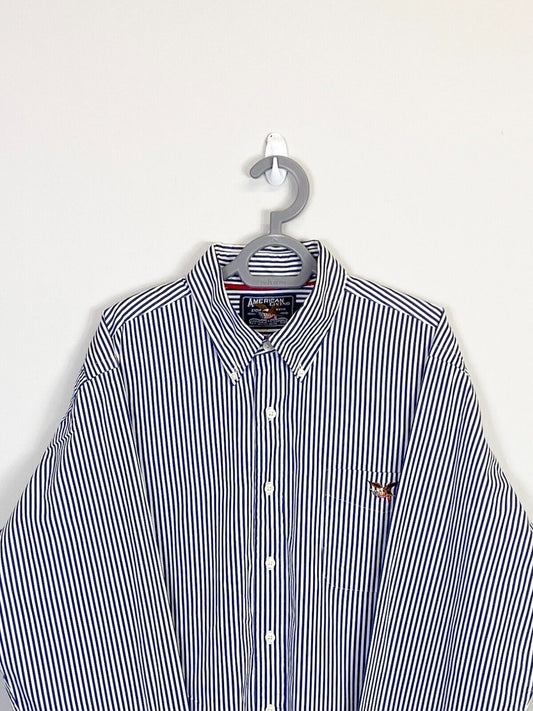 American Living Shirt Men XL Blue Stripe Cotton Long Sleeve Logo Tag Button Down