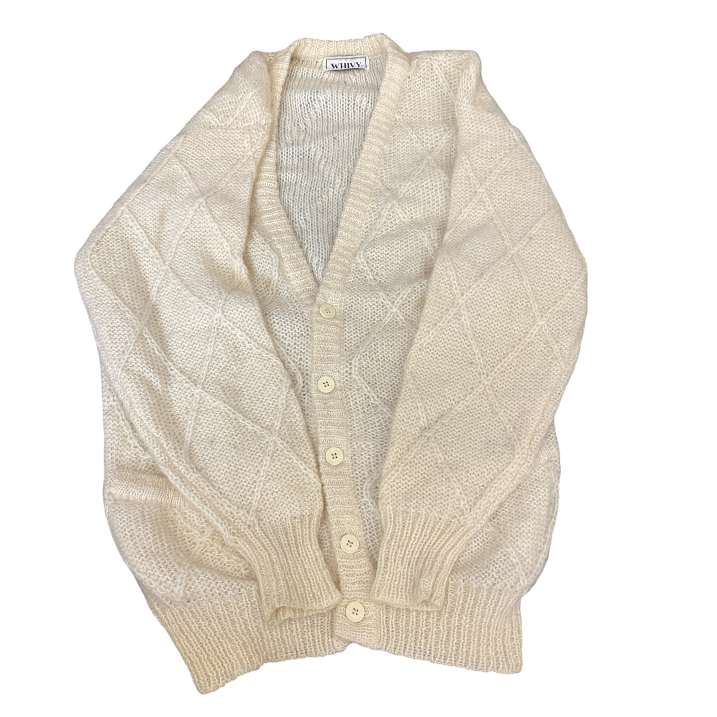 Whivy Cardigan Jumper Mens Medium Ivory Diamond Knitted Long Sleeve Button Front