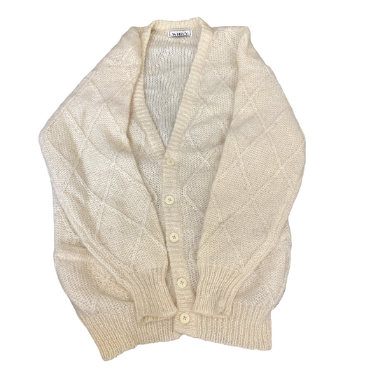 Whivy Cardigan Jumper Mens Medium Ivory Diamond Knitted Long Sleeve Button Front