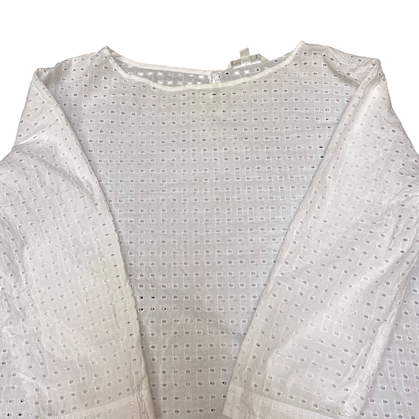 Uniqlo Blouse Top Womens L White Eyelet Long Sleeve Boat Neck Keyhole Back