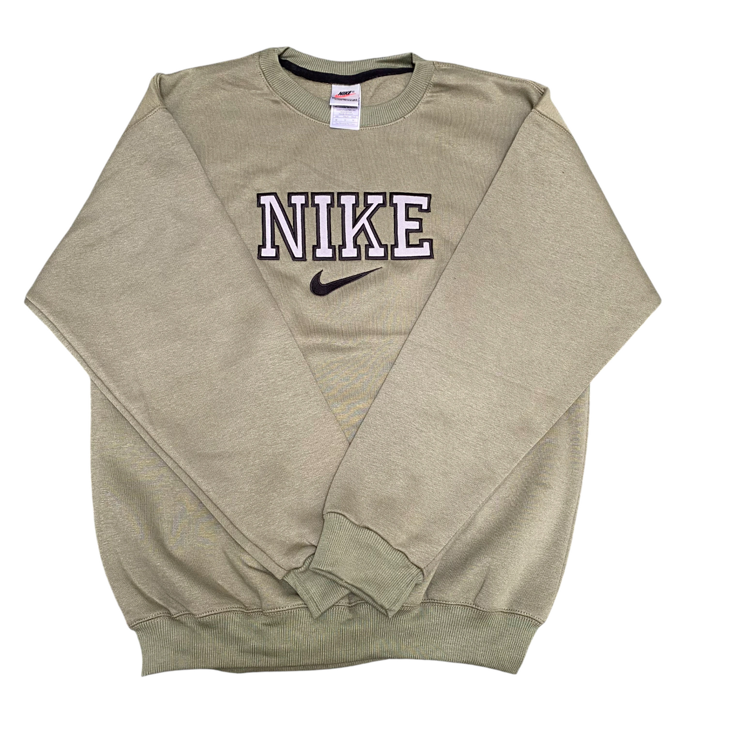 Nike Sweatshirt Mens M Green Embroidered Spell Out Logo Crew Neck Long Sleeve
