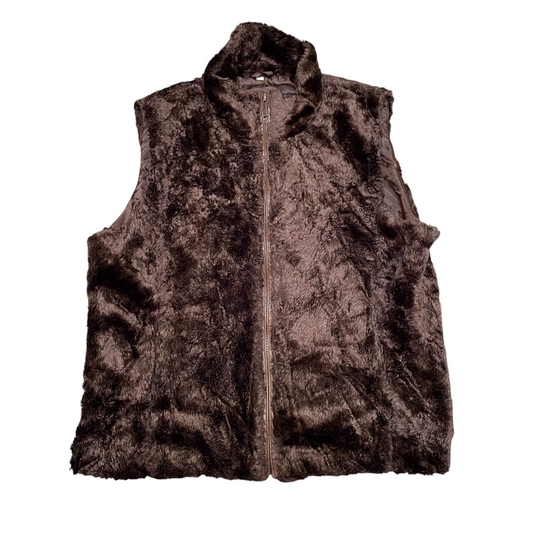 Womens Faux Fur Vest XL Chocolate Brown Fuzzy Sleeveless Mock Neck Full Zipper