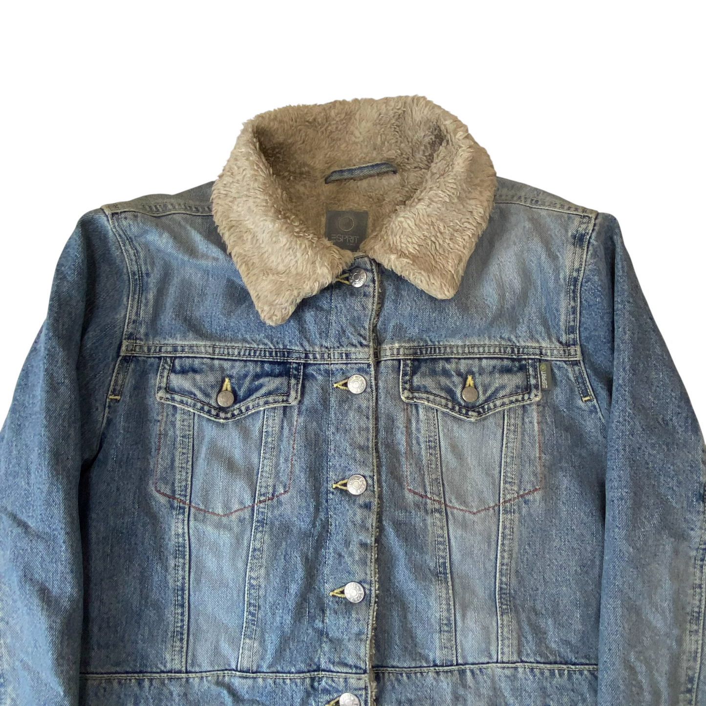 Esprit Trucker Jacket Womens M Blue Denim Sherpa Lined Long Sleeve Button Front