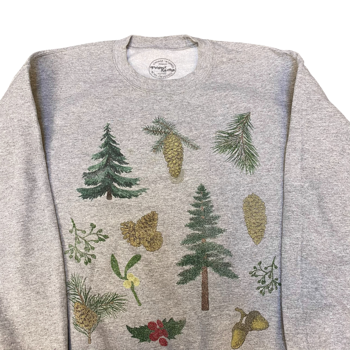 Project Karma Sweatshirt Womens Medium Grey Christmas Tree Holiday Crew Neck