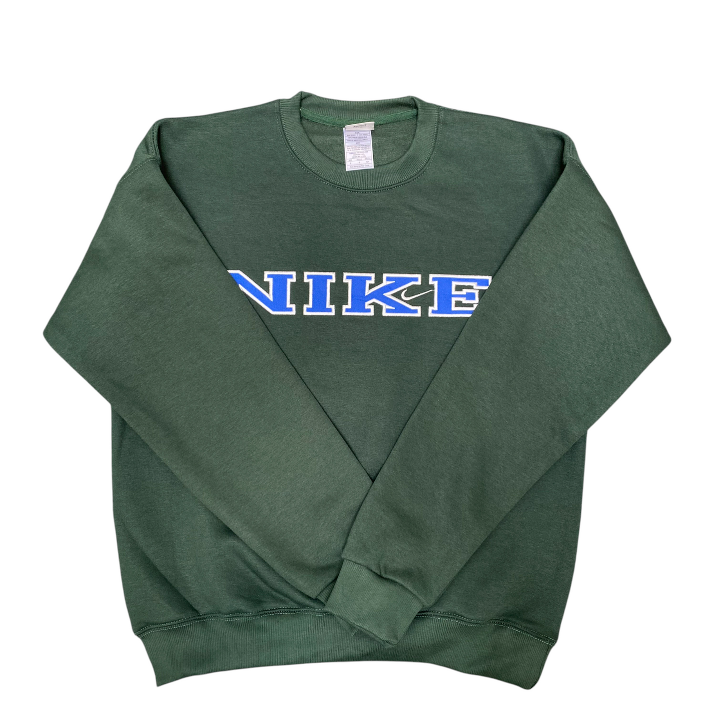 Nike Reworked Sweatshirt Mens S Green Embroidered Spellout Logo Long Sleeve