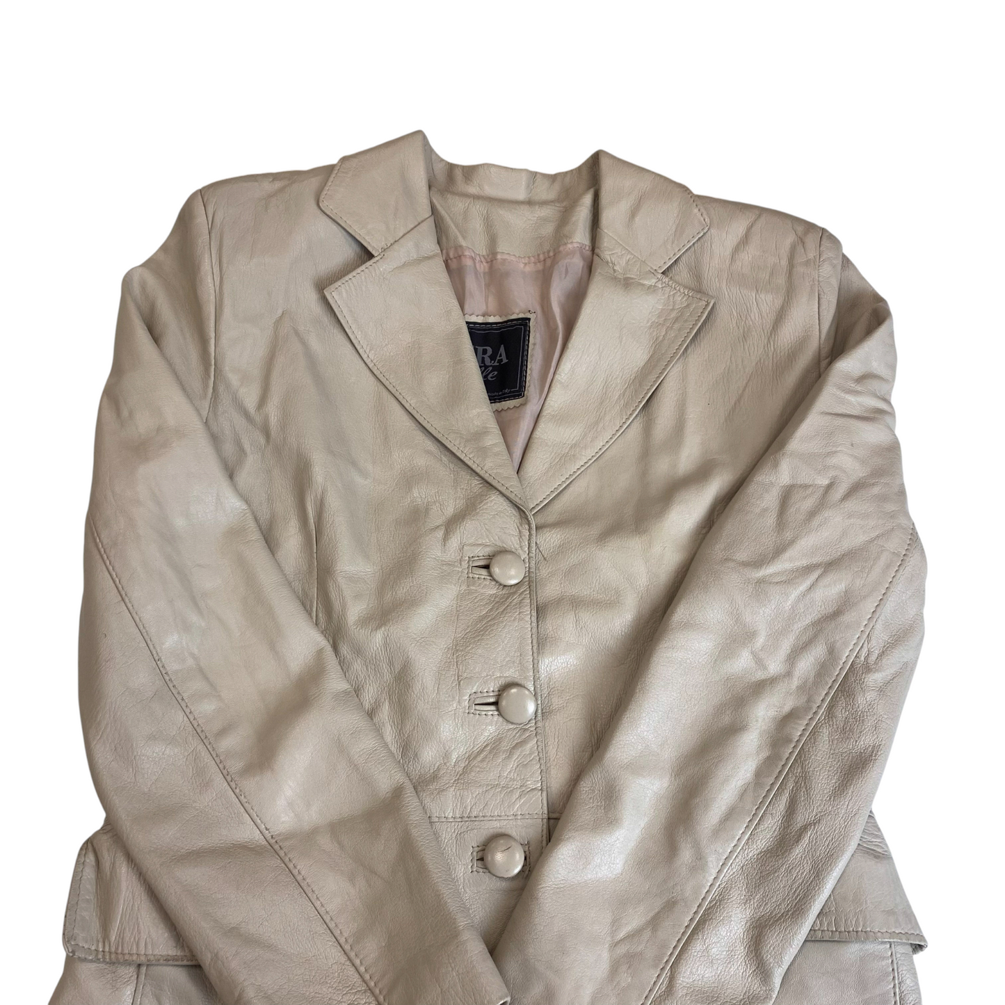 Blazer Jacket Womens M Grey Genuine Leather Single Breasted Notch Lapel Outdoor