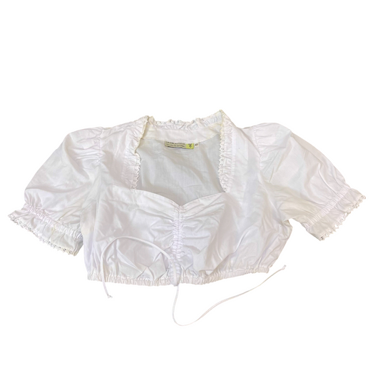 Tramontana Dirndl Cropped Top Womens M White Lace Trim Square Neck Puff Sleeve