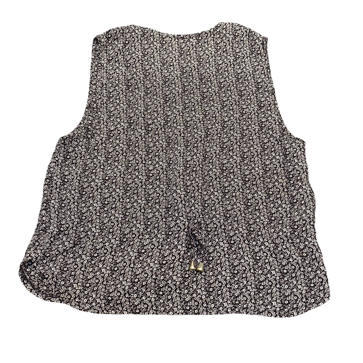 Husan Hee Blouse Top Women M Black White Flower Print Sleeveless Lightweight