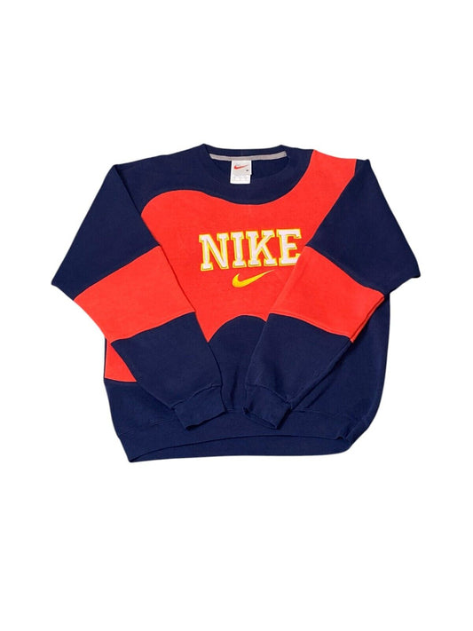 Nike Reworked Sweatshirt Mens Medium Blue Orange Spellout Logo Crew Neck Vtg Y2K