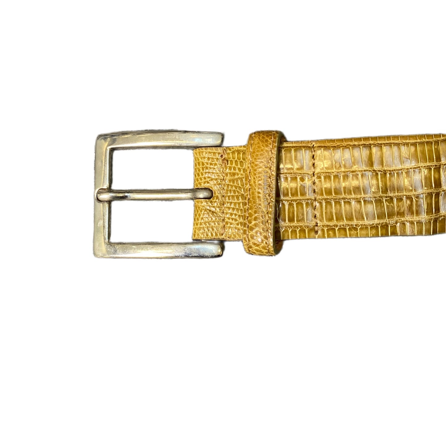 Reptiles House Waist Belt Mens Tan Lizard Leather Silver Pin Buckle 38.5 Inches