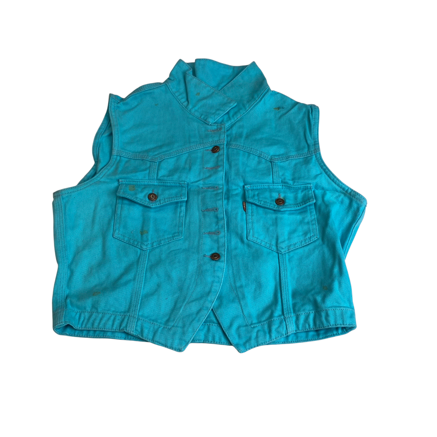 Omat Vest Womens L Blue Denim Flap Pockets Sleeveless Button Front Outdoor
