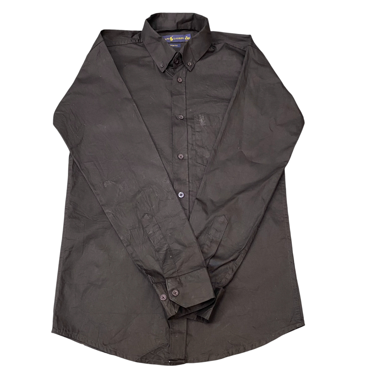 Ralph Lauren Formal Shirt Mens M Black Custom Fit Long Sleeve Logo Button Down