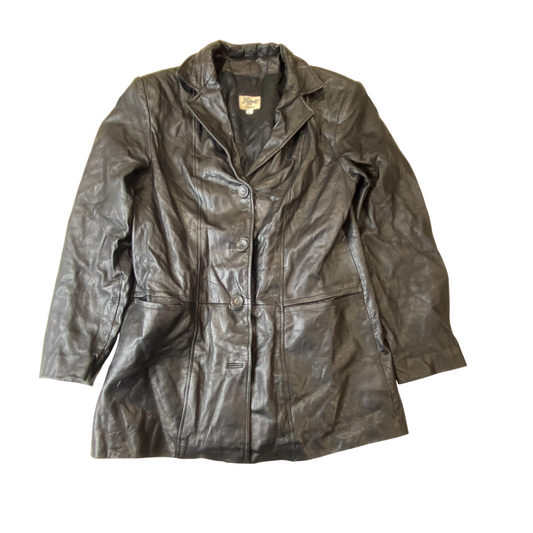 Yuppie Leather Blazer Jacket Women Small Black Lined Notch Lapel Single Breasted