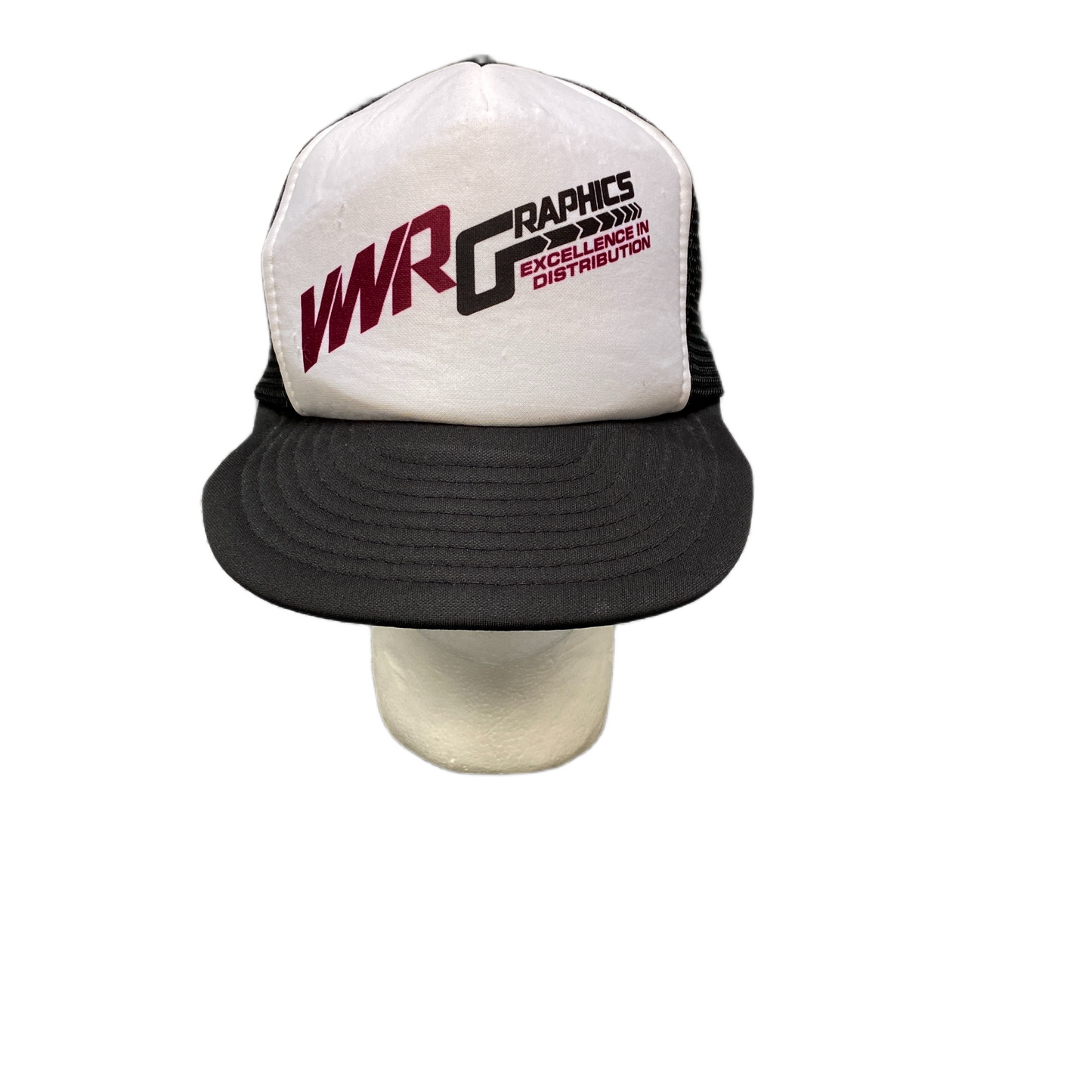 HeadWear Trucker Hat Mens One Size Black White Mesh Back Flat Brim Snapback Cap