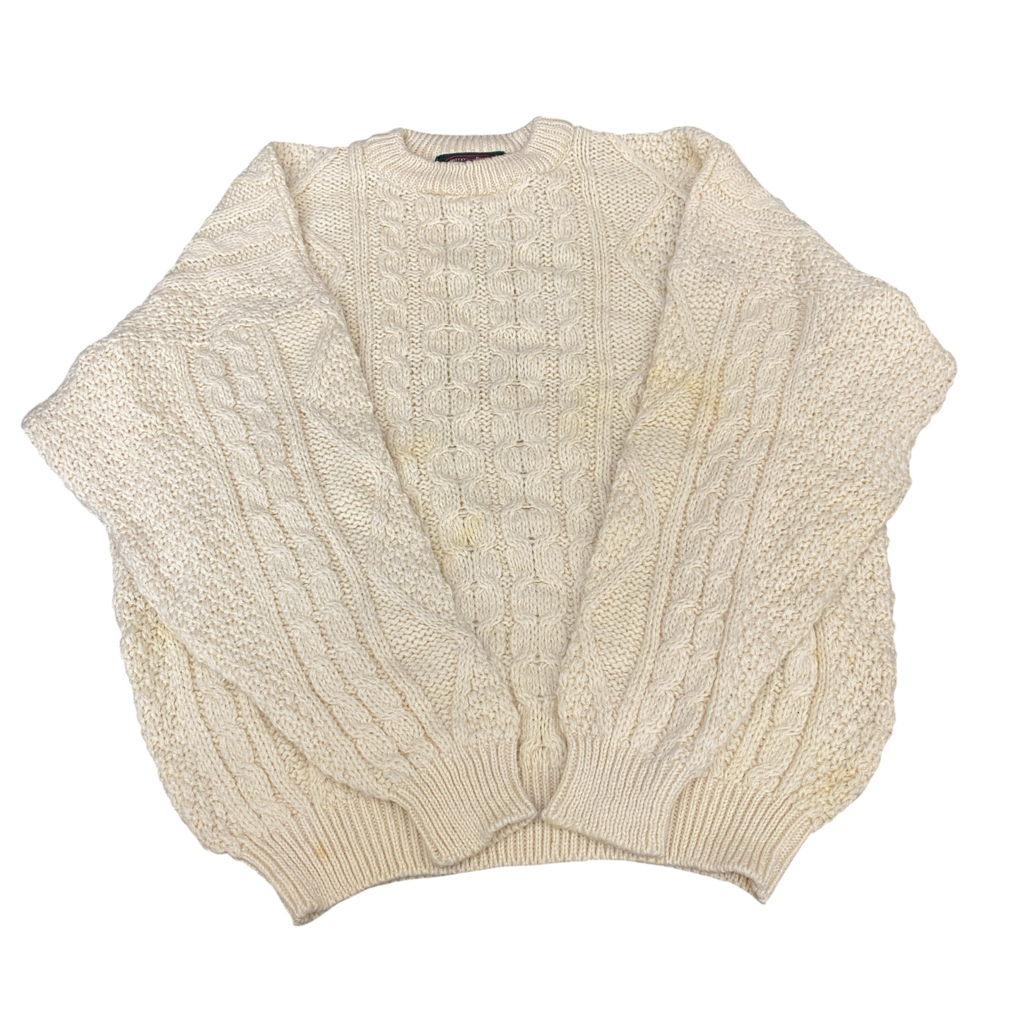 Murray Brothers Jumper Womens Large Cream Aran Cable Knit Long Sleeve Crew Neck