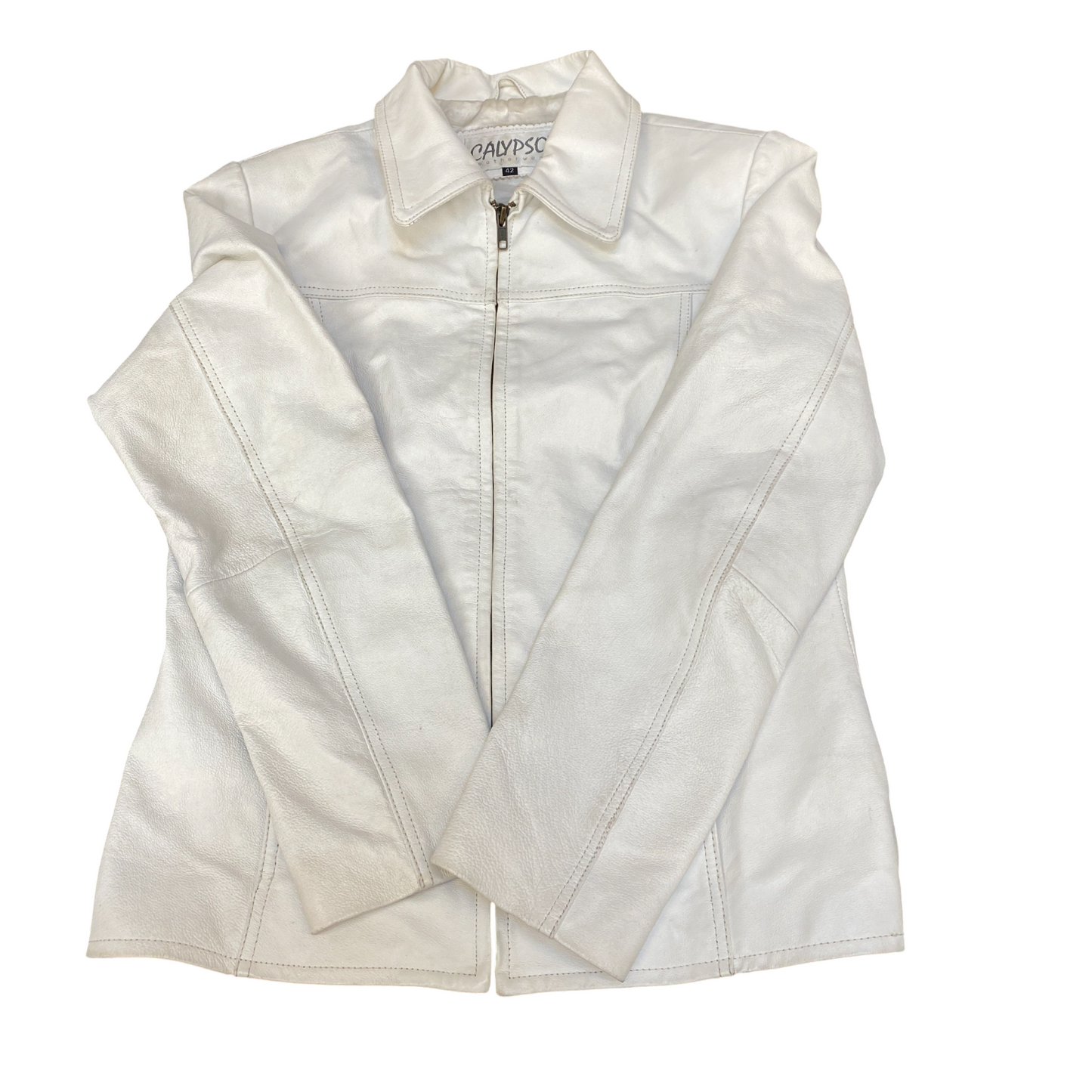 Calypso Leatherwear Blazer Jacket Womens Medium White Lined Collared Full Zip