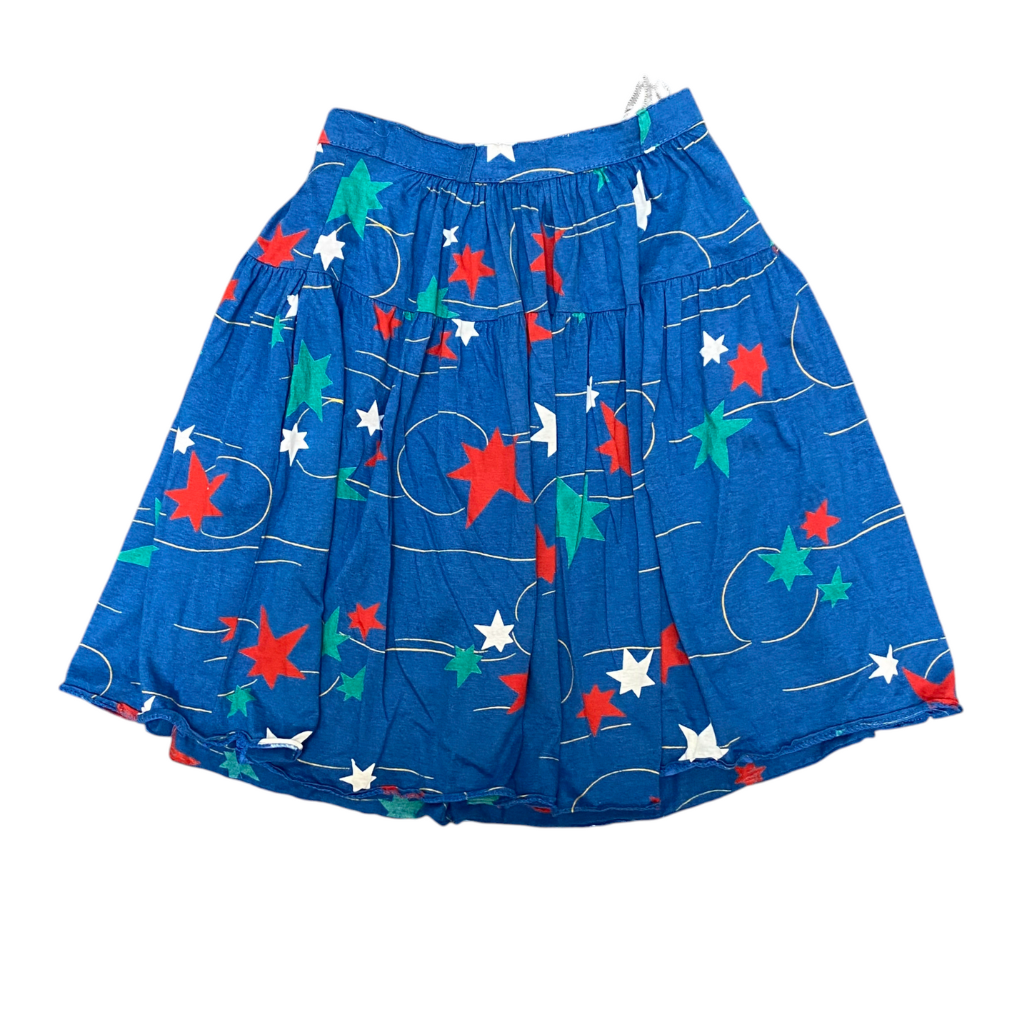 Women's A Line Skirt M Blue Star Print Lined Pleated Flat Front Side Zipper