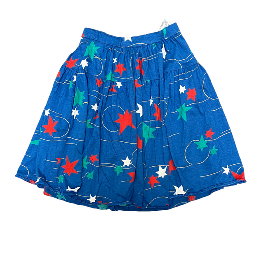 Women's A Line Skirt M Blue Star Print Lined Pleated Flat Front Side Zipper
