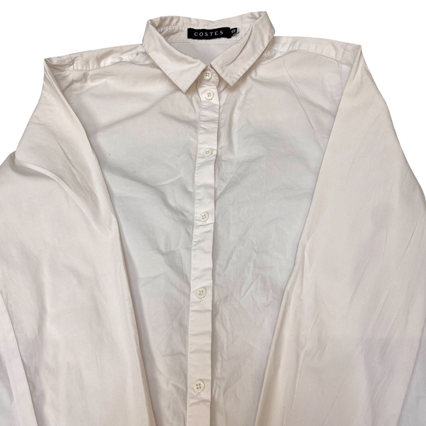 Costes Shirt Top Womens M White Solid High Low Long Sleeve Button Front Comfy
