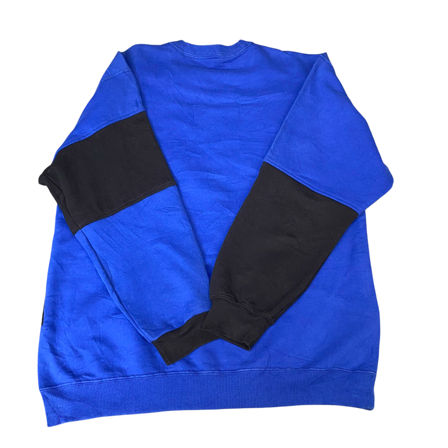 Nike Reworked Sweatshirt Mens L Blue Black Embroidered Spellout Logo Vintage Y2K