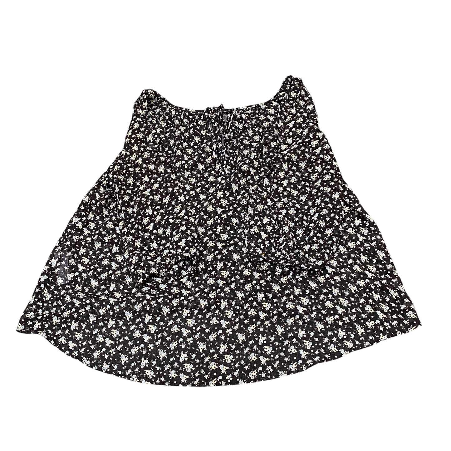 FOREVER 21 Blouse Top Womens S Black Ditsy Floral Long Sleeve Keyhole Pullover