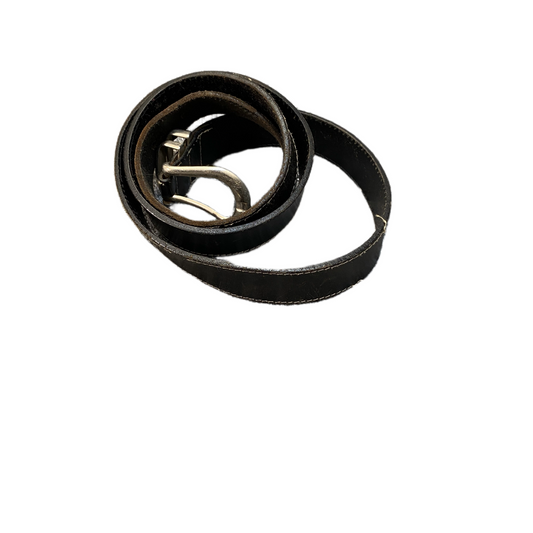 Waist Belt Mens Black Leather Double Keeper Loops Silver Pin Buckle 41 inches