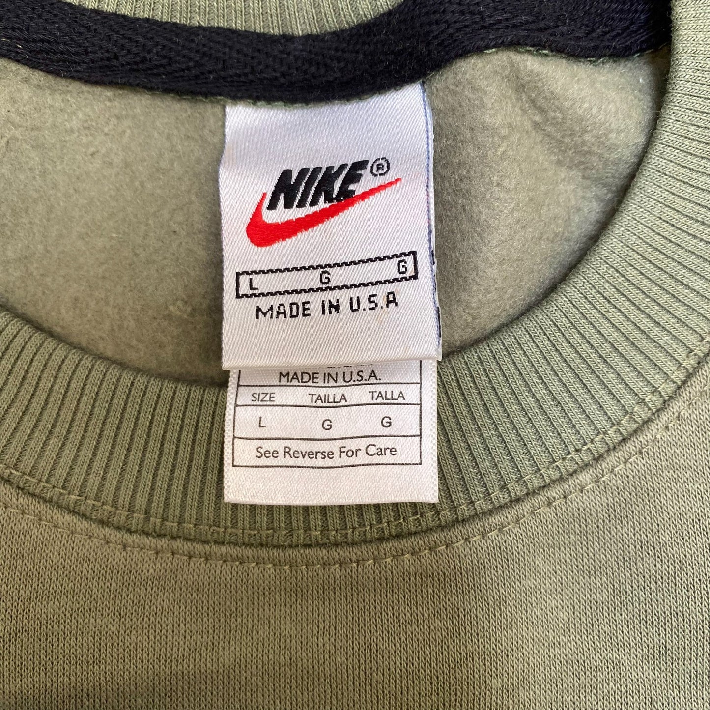 Nike Sweatshirt Mens L Green Embroidered Spell Out Logo Crew Neck Long Sleeve