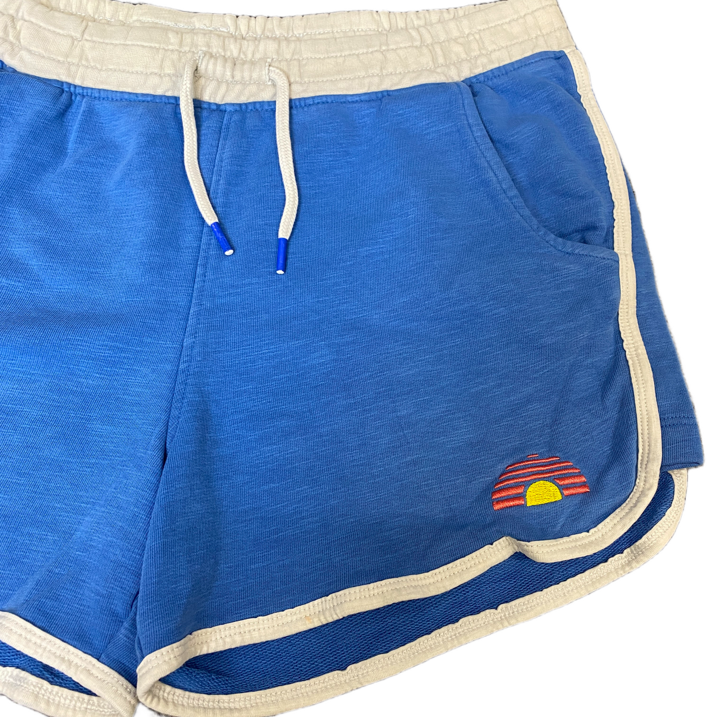 Running Sprinter Shorts Women L 31" Waist Blue White Athletic Workout Drawstring