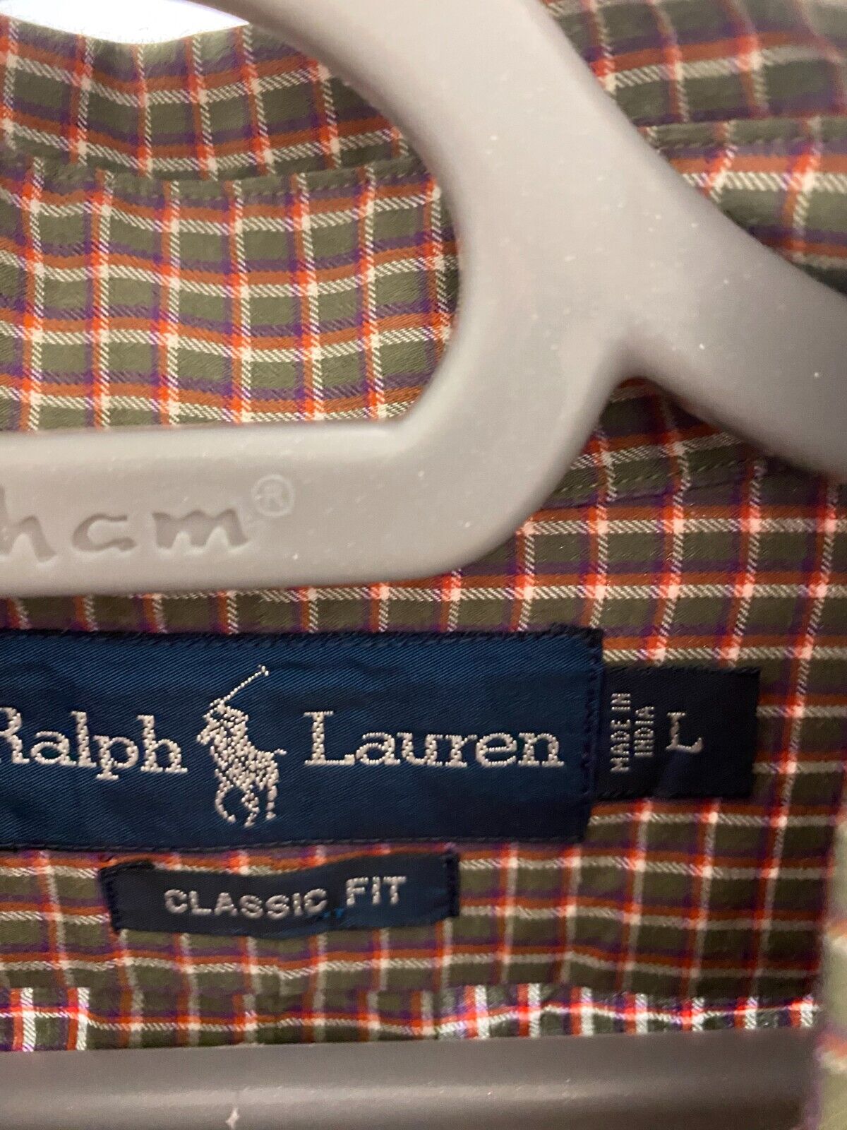 Ralph Lauren Shirt Mens L Brownish Plaid Classic Fit Small Blue Polo Pony Logo