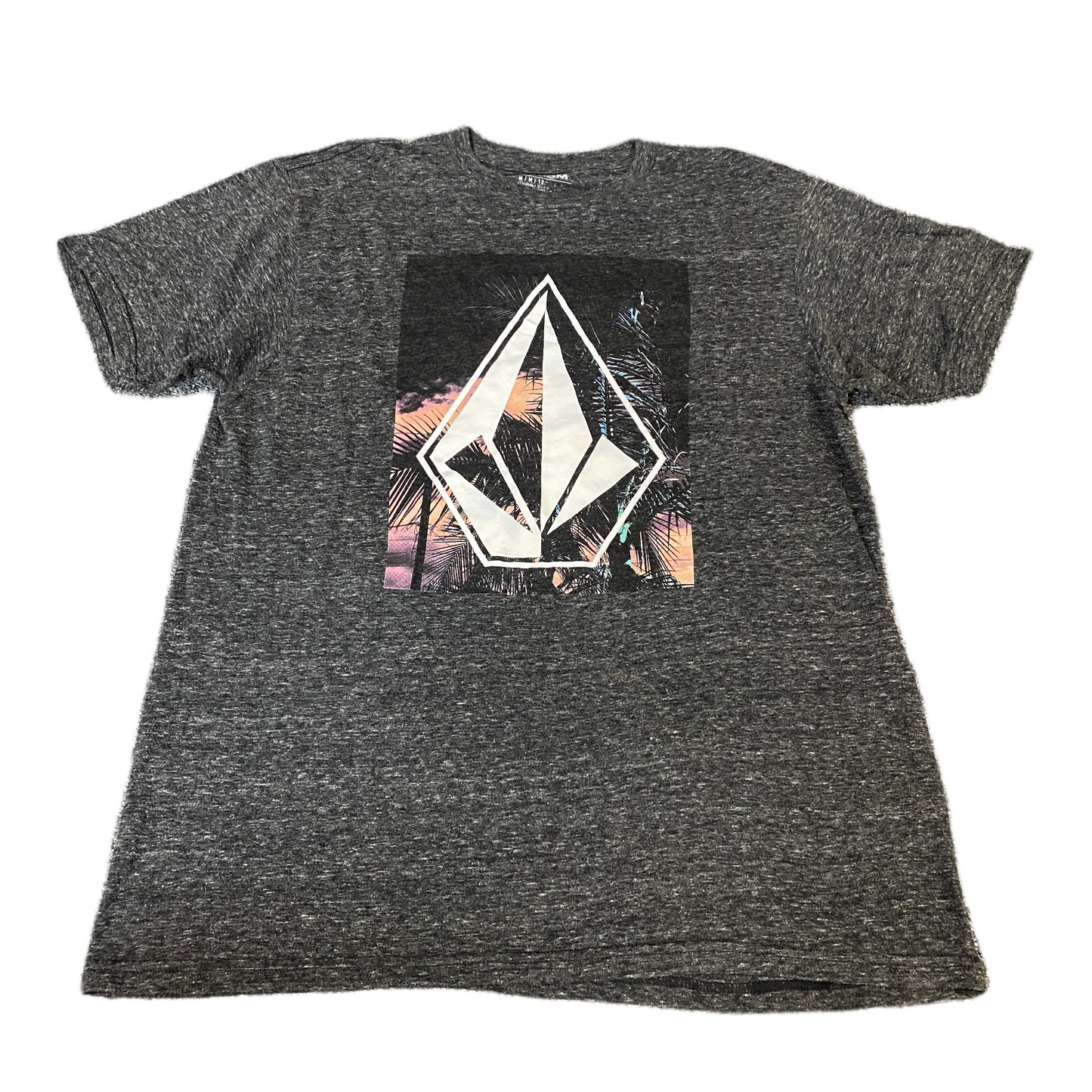 Volcom T-Shirt Womens Medium Grey Heather Graphic Print Crew Neck Pullover Tee