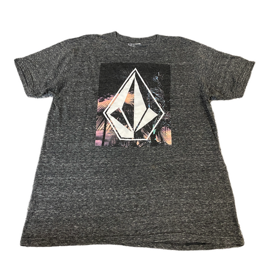 Volcom T-Shirt Womens Medium Grey Heather Graphic Print Crew Neck Pullover Tee