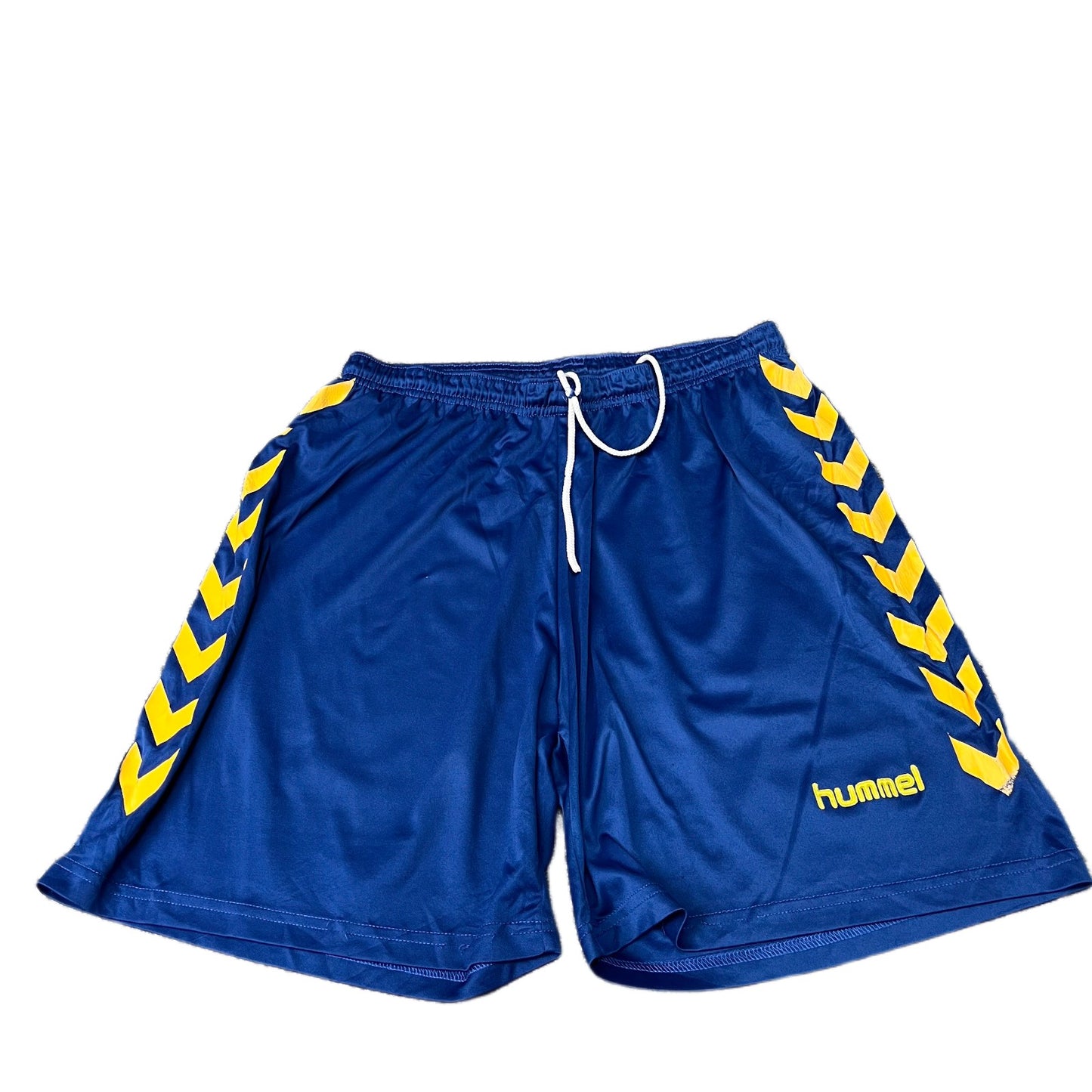 Hummel Soccer Shorts Mens XS 27" Waist Blue Yellow Chevron Athletic Gym Training