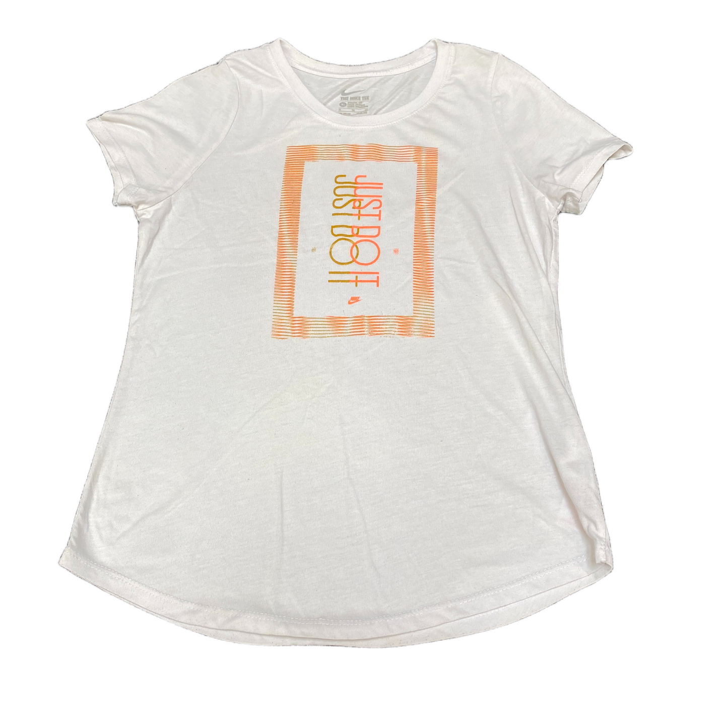 Nike T-Shirt Girls XL White Just Do It Graphic Athletic Curved Hem Crew Neck Tee