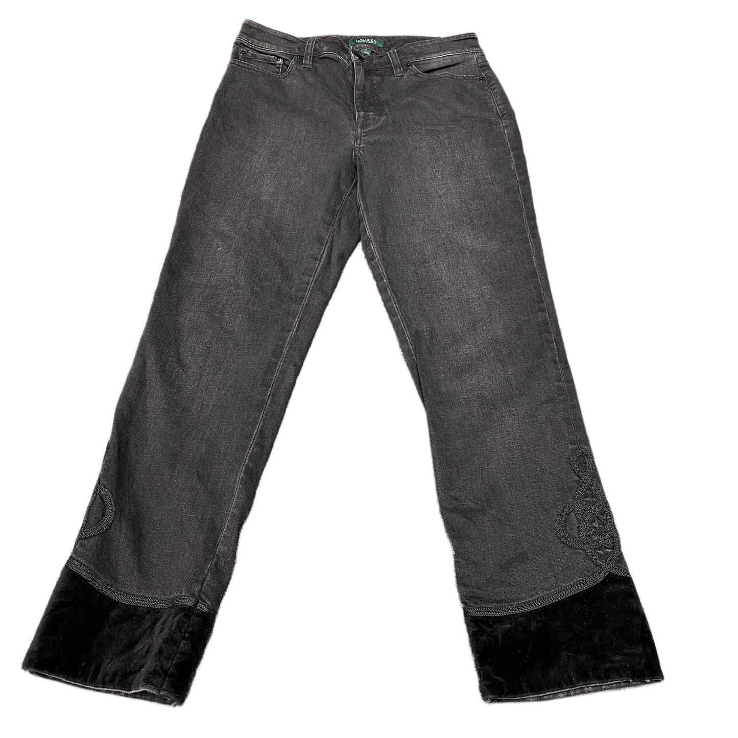 Ralph Lauren Ankle Jeans Fits as Womens 30" Waist Black Embroidered Velvet Cuffs