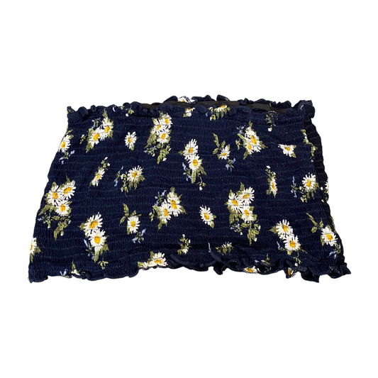 Shein Bandeau Top Womens M Blue Floral Smocked Strapless Casual Outdoor