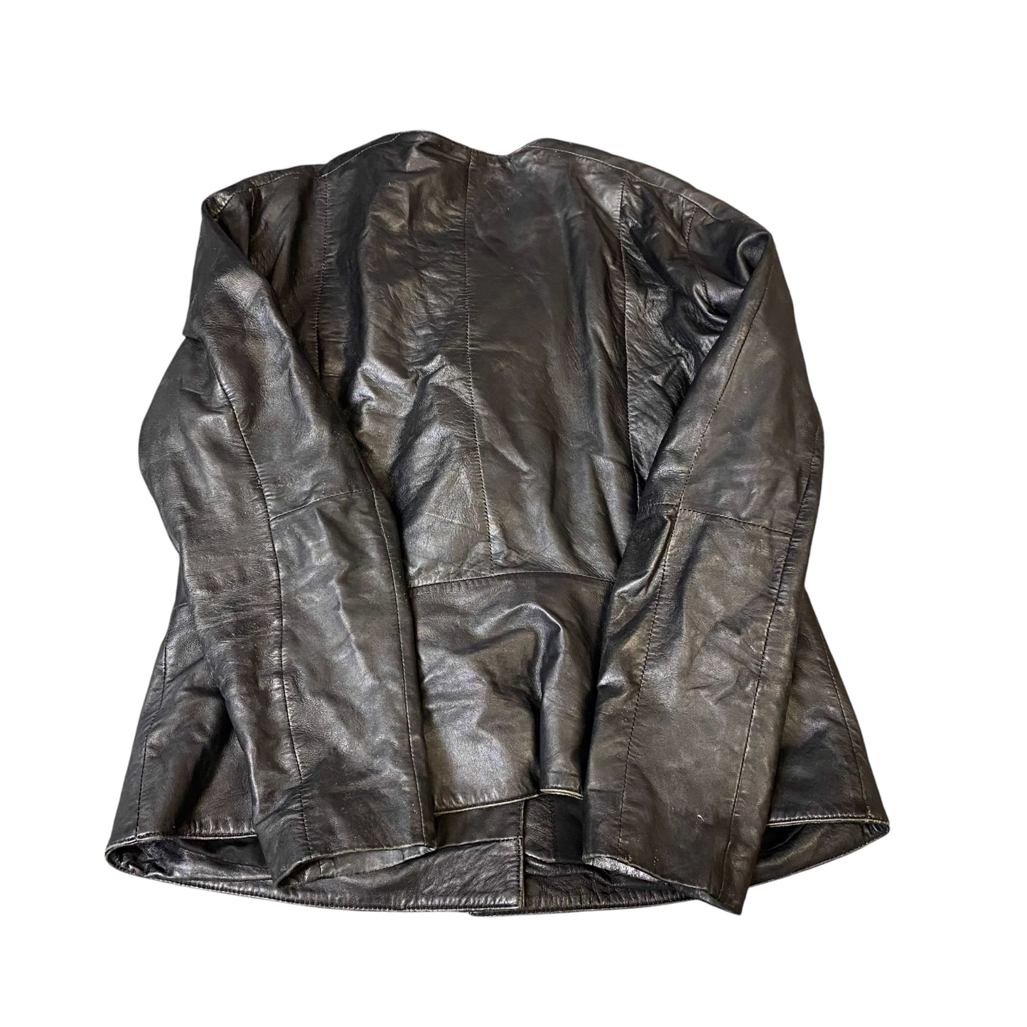 Mango Genuine Leather Jacket Womens Medium Black Lined Long Sleeve Button Front