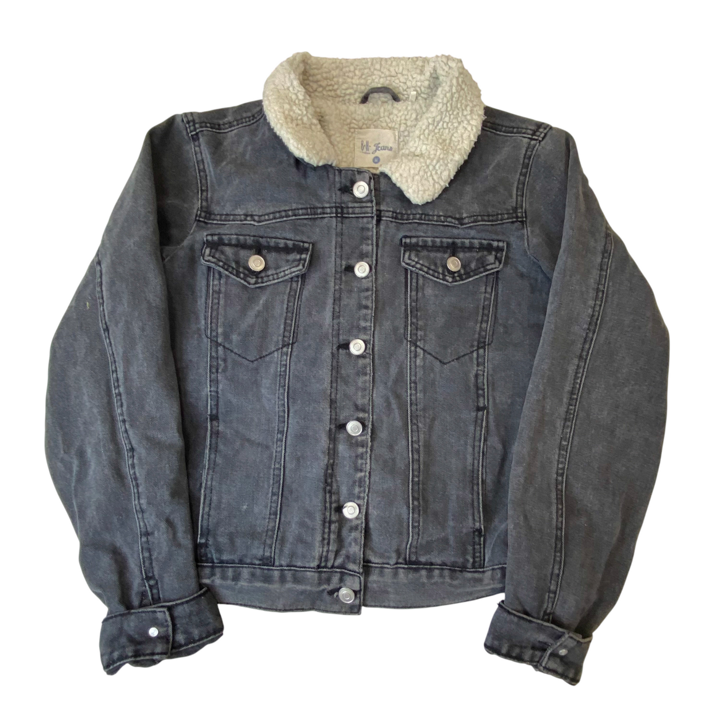 B.H. Jeans Trucker Jacket Womens Medium Grey Sherpa Lined Collared Button Front
