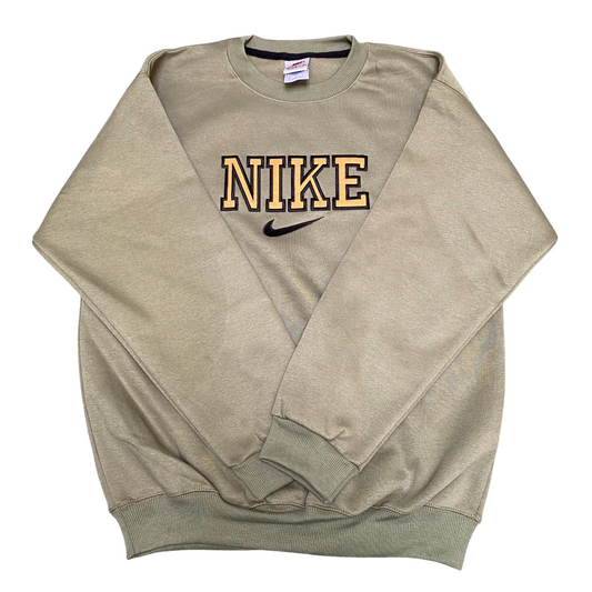 Nike Sweatshirt Mens M Green Embroidered Spell Out Logo Crew Neck Long Sleeve