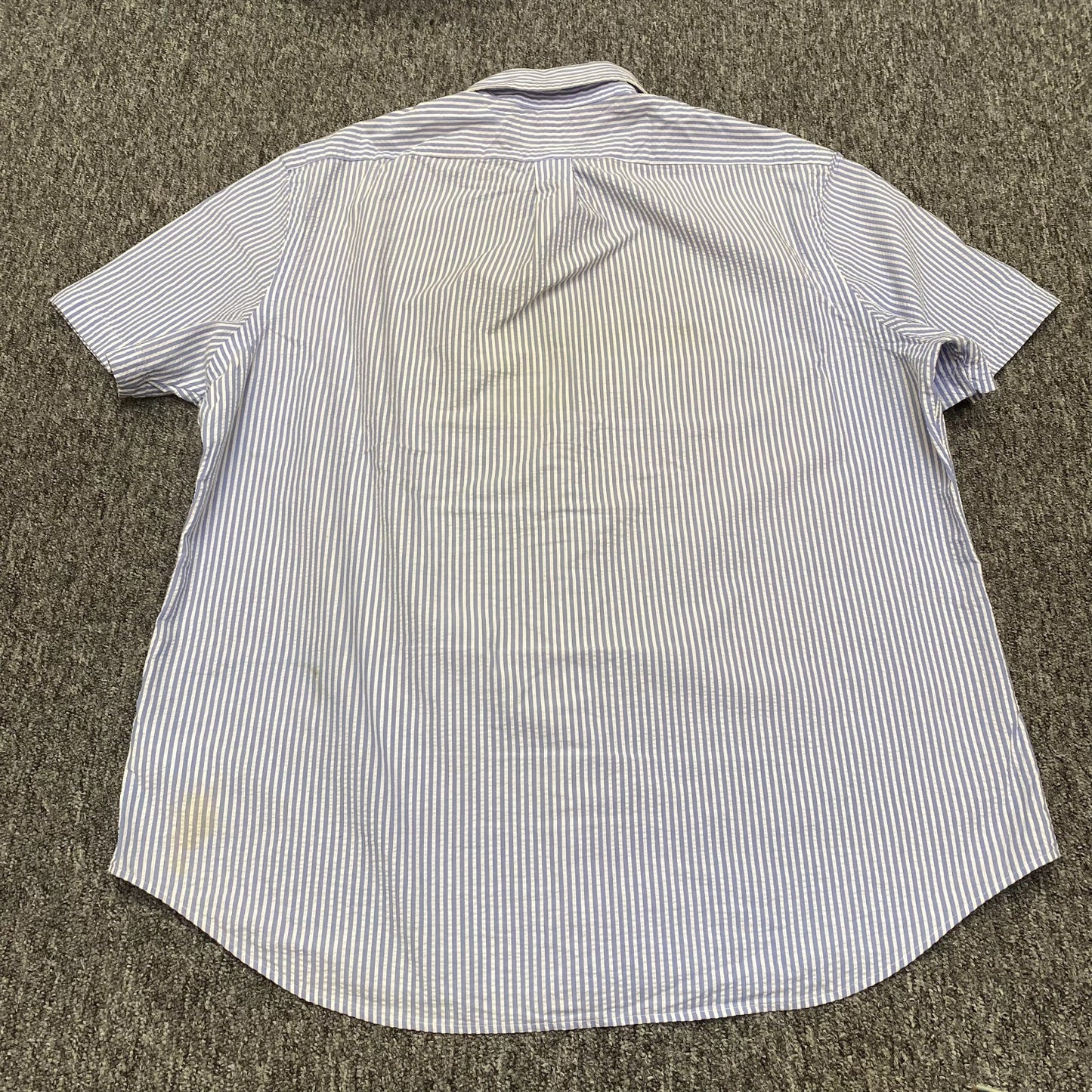 Ralph Lauren Shirt Mens XL Blue White Striped Short Sleeve Pony Logo Button Down