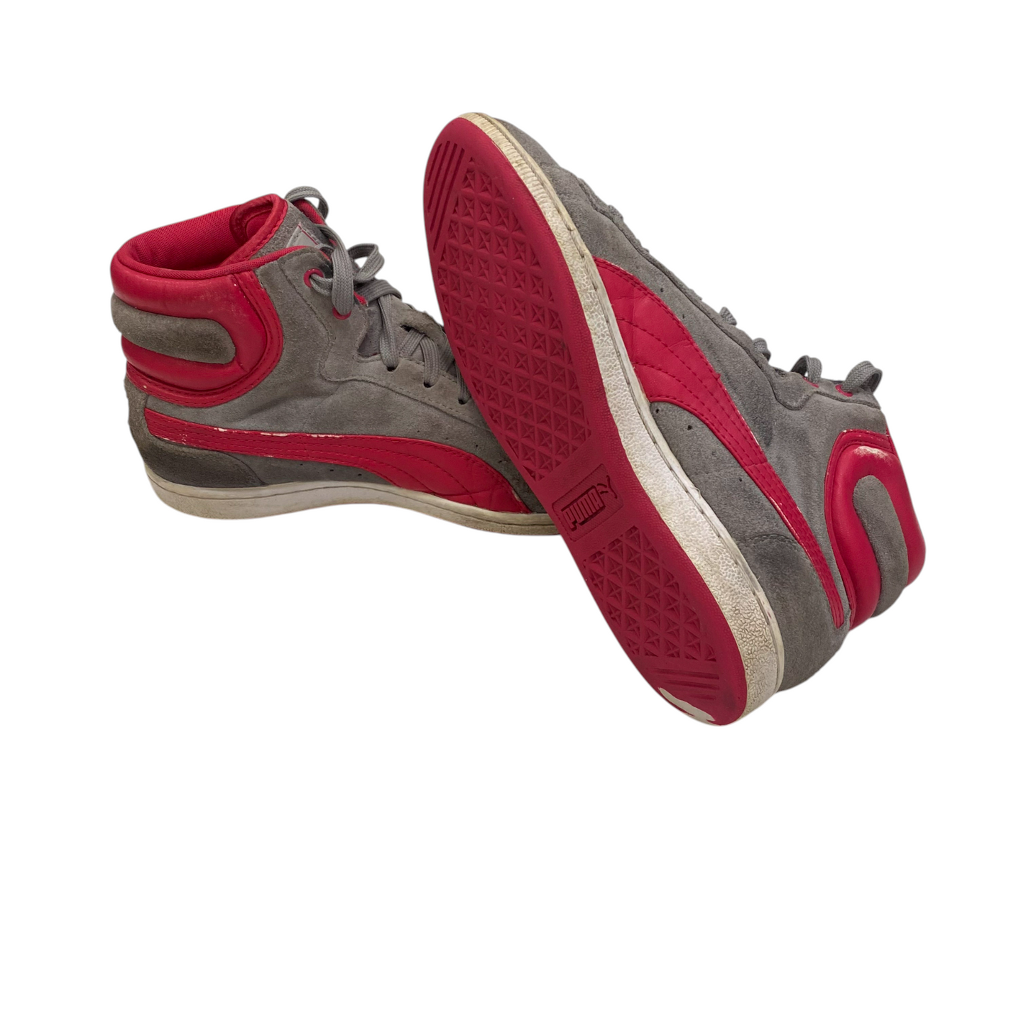 Puma First Round High Top Sneakers Womens Size UK 4 Grey Red Slip On Lace Up