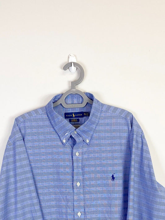 Ralph Lauren Shirt Mens 2XL Blue Houndstooth Casual Small Blue Polo Pony Logo