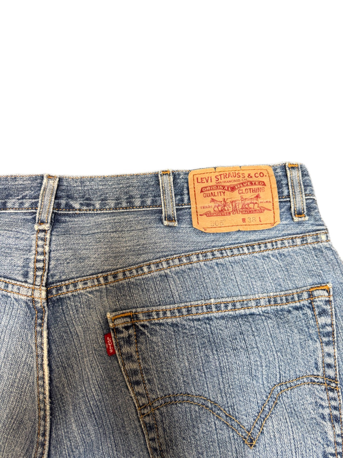 Levi's 505 Jean Shorts Fits as Mens XL 38" Waist Blue Denim Regular Fit Red Tab