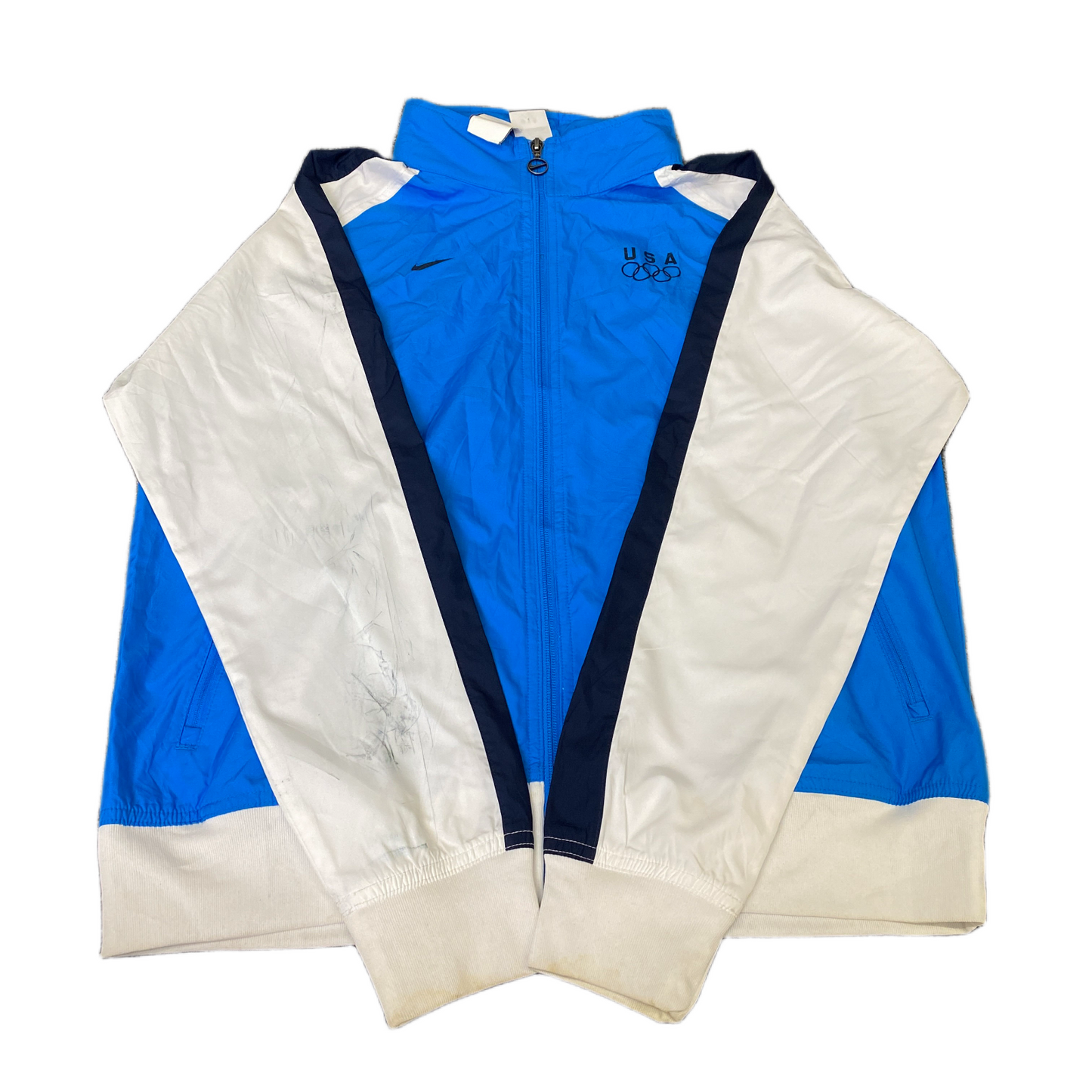 Nike Jacket Mens X-Large White Blue USA Olympic Mesh Lined Long Sleeve Full Zip