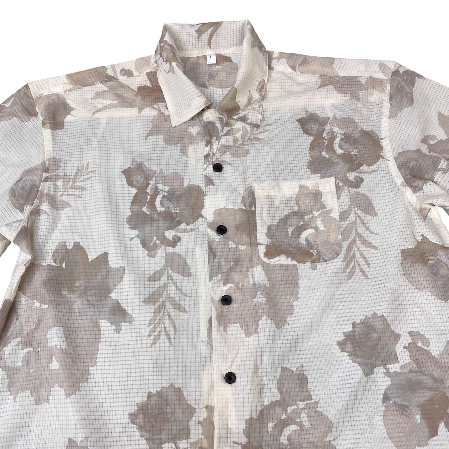 Hawaiian Shirt Mens L Cream Floral Pocket Short Sleeve Button Down Outdoor