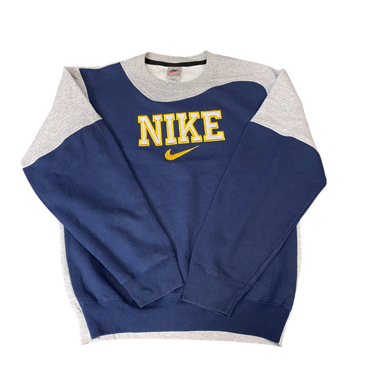 Nike Reworked Sweatshirt Mens S Blue Grey Embroidered Spellout Logo Vintage Y2K