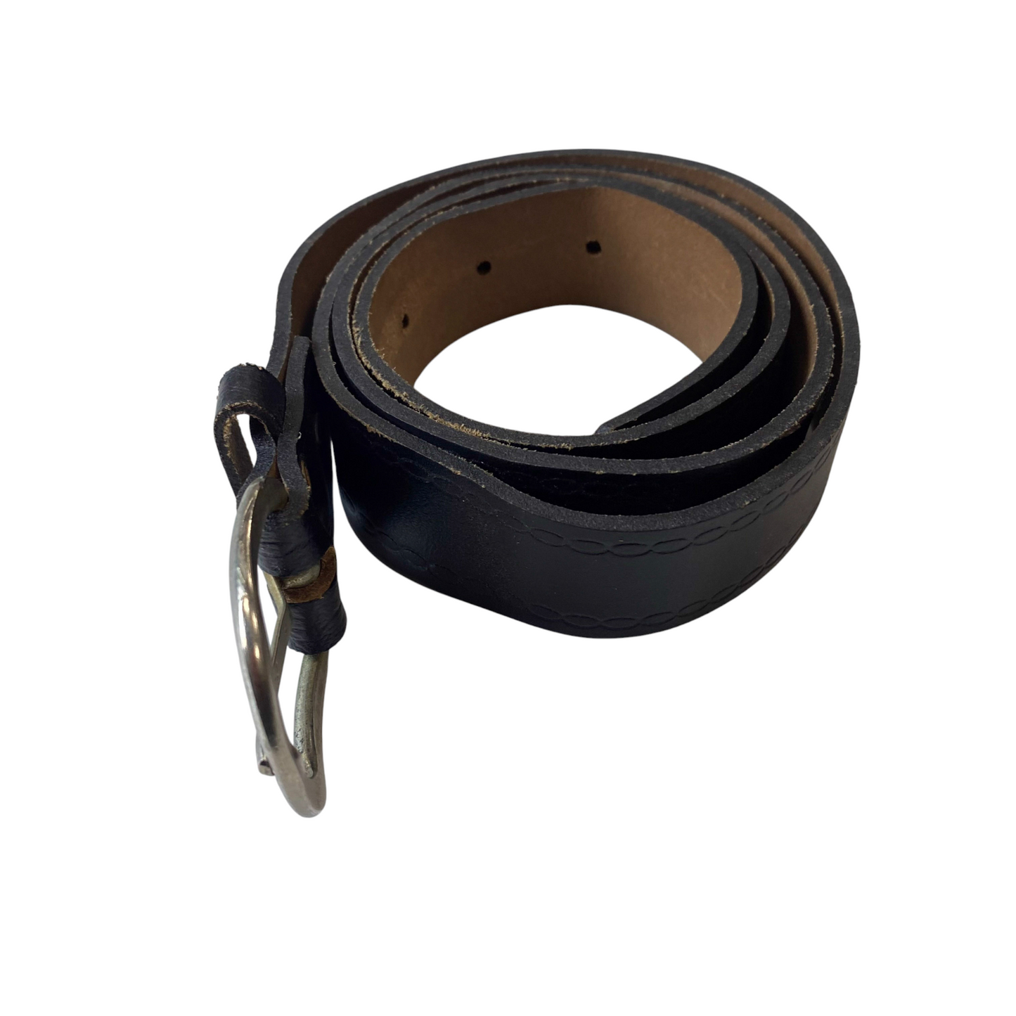 Yves Casual Waist Belt Mens Black Leather Adjustable Silver Pin Buckle Size 41.5