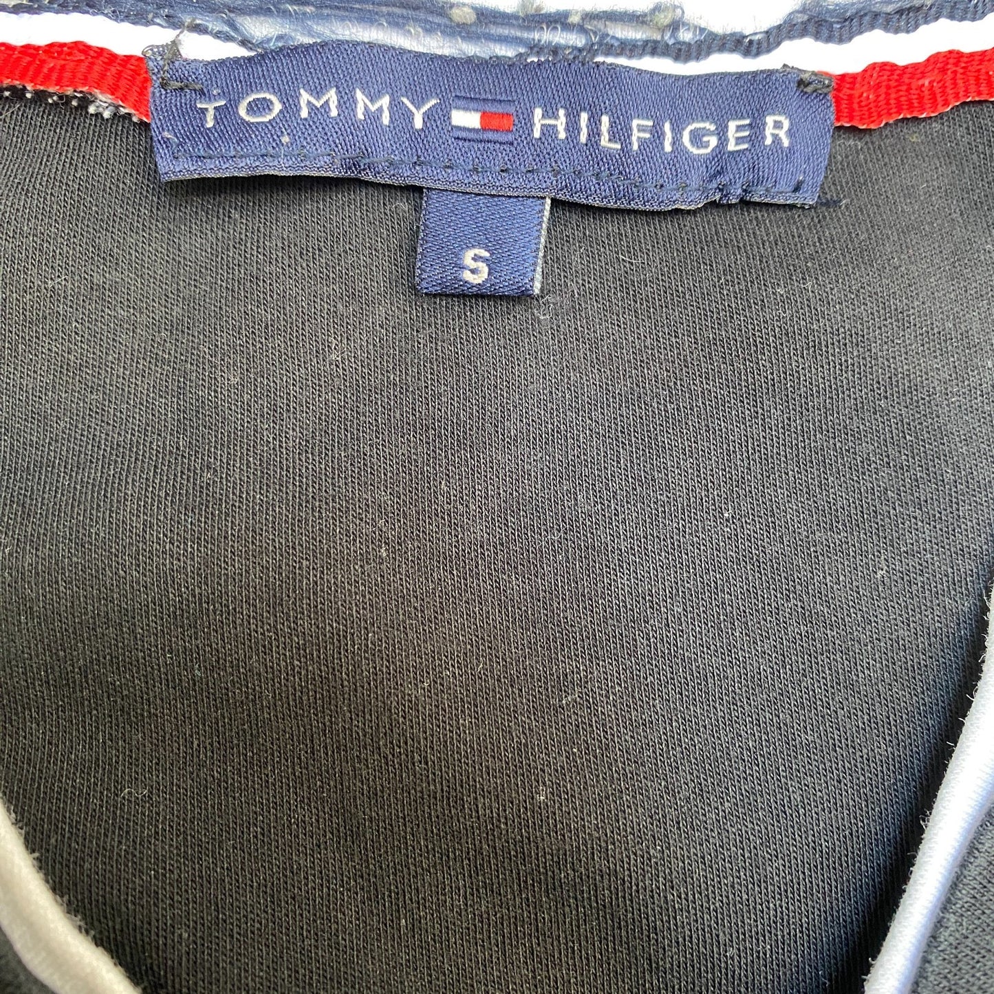 Tommy Hilfiger T-Shirt Womens S Black Stretch Embroidered Logo V Neck Button Tee