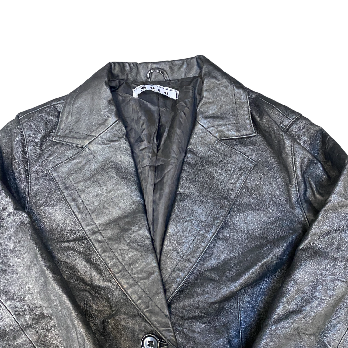 Solo Genuine Leather Blazer Jacket Womens M Black Notch Lapel Single Breasted
